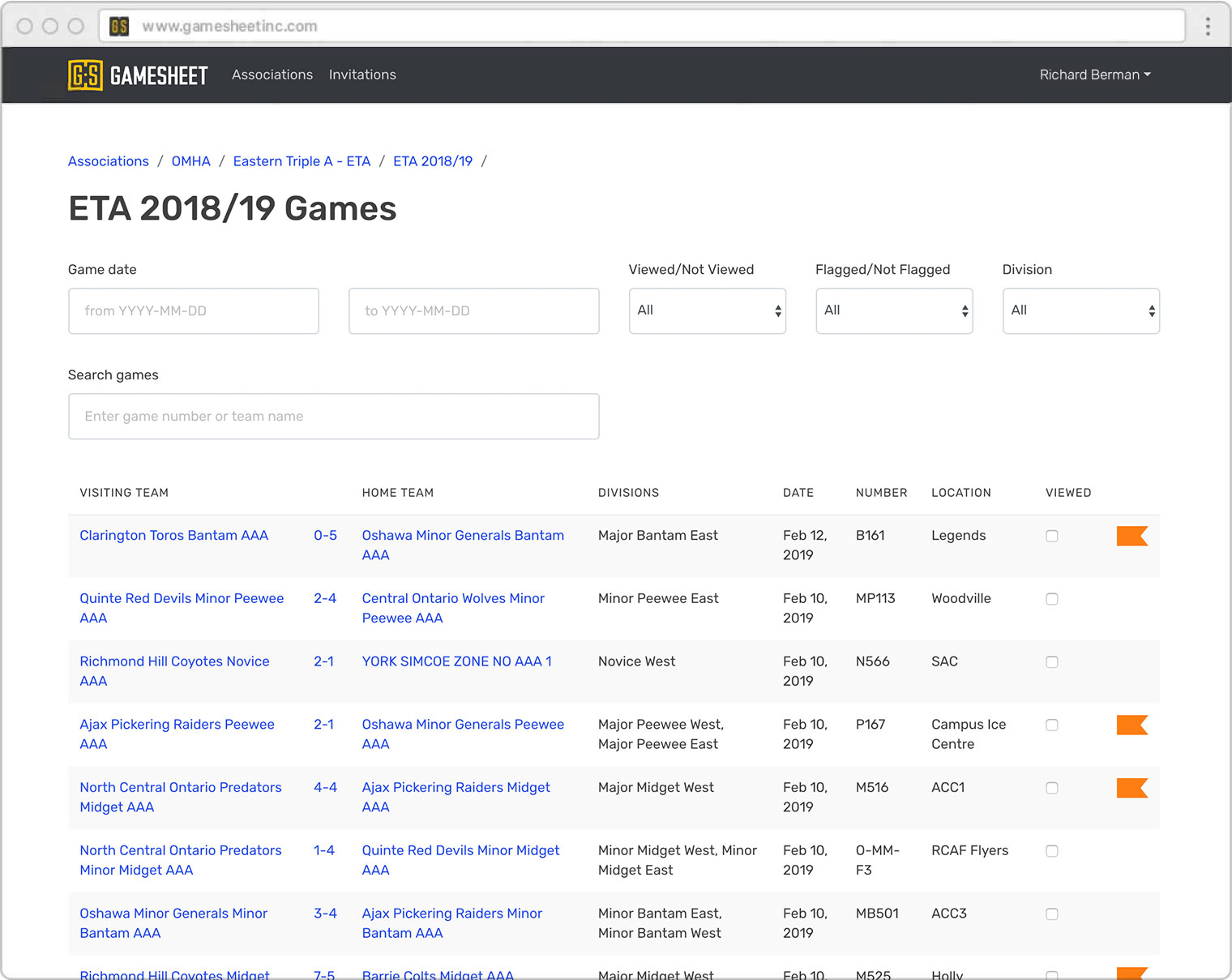 GameSheet Dashboard - Flagged Games