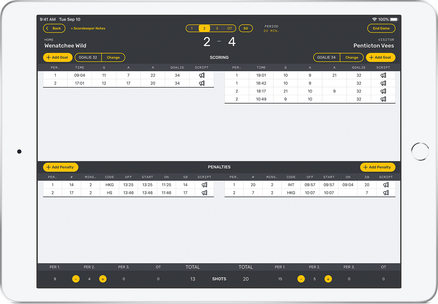 GameSheet Scoring App - Score Sheet