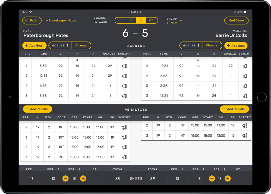 GameSheet iPad Screen