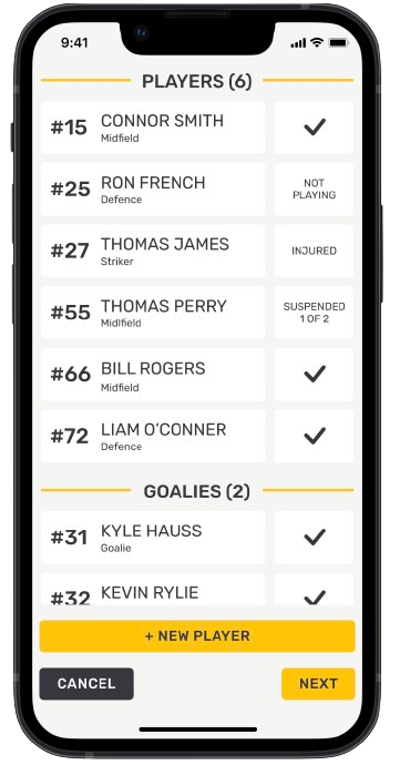 Mobile view of lineups