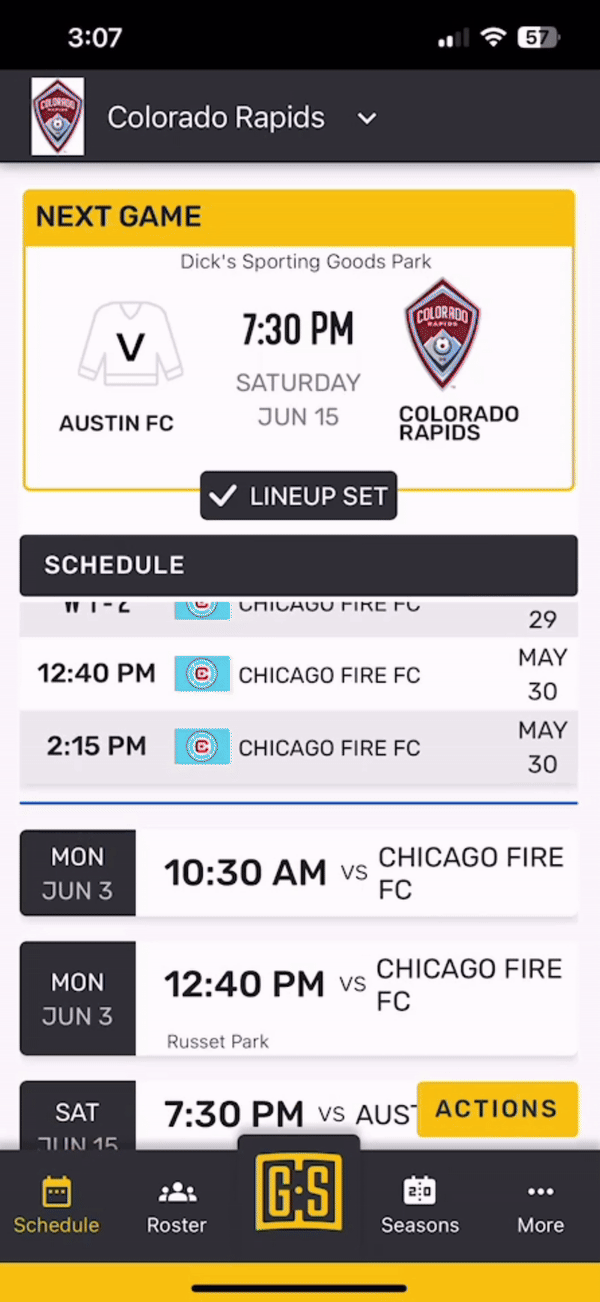 Mobile view of scores, standings, and stats