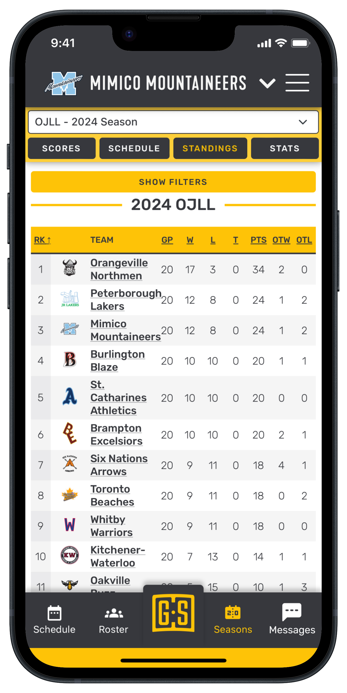 Teams App - League Standings